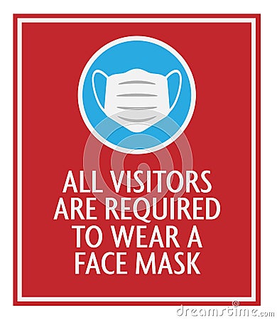 Red face mask required sign with protective face covering icon Vector Illustration