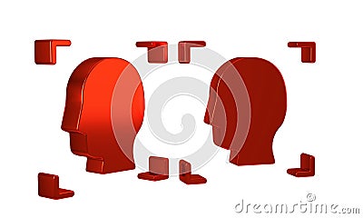 Red Face recognition icon isolated on transparent background. Face identification scanner icon. Facial id. Cyber Stock Photo