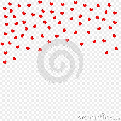 Red falling heart petals isolated on transparent background, pattern. Valentine`s day, confetti hearts. Vector illustration. Vector Illustration