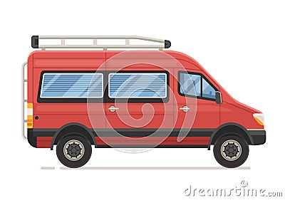 Red Family Minivan in Flat Design Vector Illustration