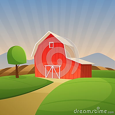 Red Farm Barn Vector Illustration