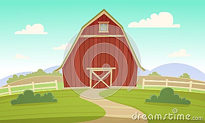 Red Farm Barn Vector Illustration