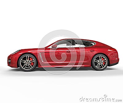 Red Fast Car Side View Stock Photo