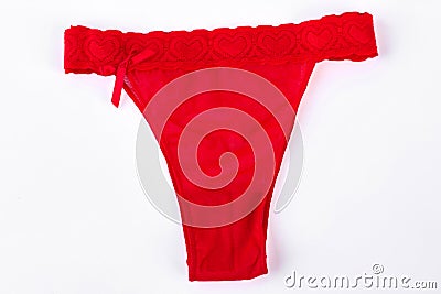 Red female lace hearts pantie. Stock Photo