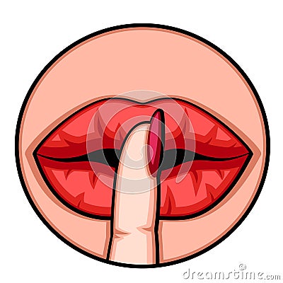 Red female lips covered with a finger say shhh. Logo on a white Vector Illustration