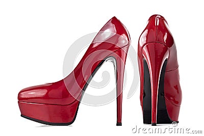 Red female shoes with high heels Stock Photo