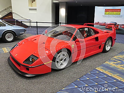 Red Ferrari Sports Car at the Auto Show Editorial Stock Photo