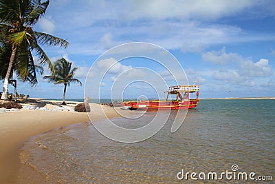 Red ferry boat - Sibauma - Barra do Cunhau Stock Photo