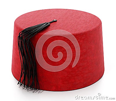 Red fez hat with black tassel. 3D illustration Cartoon Illustration