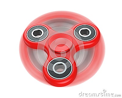 Red fidget finger spinner stress, anxiety relief toy, in motion. 3D render, isolated on white background. Stock Photo