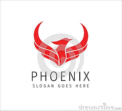 red fiery flame open wing phoenix vector icon logo design Vector Illustration