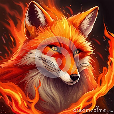 red fiery flaming fox illustration background Cartoon Illustration