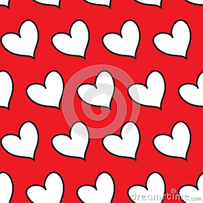 Red fill hearts in diagonal alignment isolated in a white transparent seamless infinite heart pattern background Vector Illustration