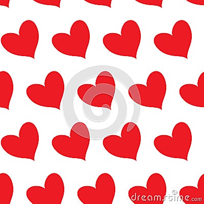 Red fill hearts in diagonal alignment isolated in a white transparent seamless infinite pattern background Vector Illustration
