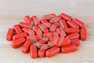 Red film coated tablets of Multi Vitamins and Minerals, anti stress formula Stock Photo