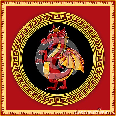The red fire dragon with the little horn and two little wings for the storybook inspiration Vector Illustration