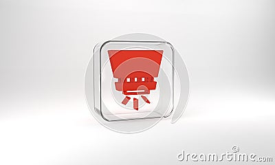 Red Fire sprinkler system icon isolated on grey background. Sprinkler, fire extinguisher solid icon. Glass square button Cartoon Illustration