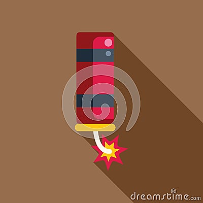 Red firecracker with burning wick exploding, flat design with long shadow Stock Photo