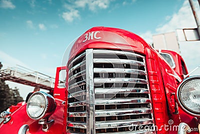 Soviet firetruck ZIS during Firefighters' day. Editorial Stock Photo