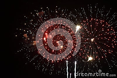 Red firework explode in sky Stock Photo