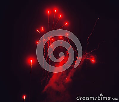 Red fireworks in New Year eve. Stock Photo