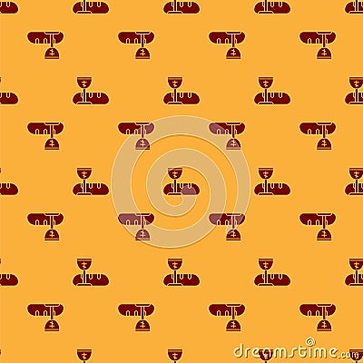 Red First communion symbols for a nice invitation icon seamless pattern on brown background. Vector Stock Photo