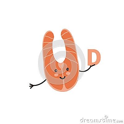 Red fish cute character, vitamin d Vector Illustration