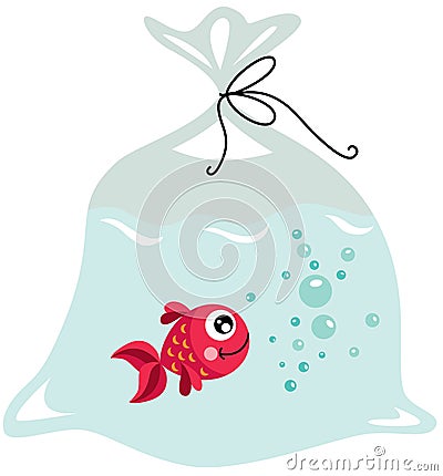 Red fish inside the plastic bag Vector Illustration