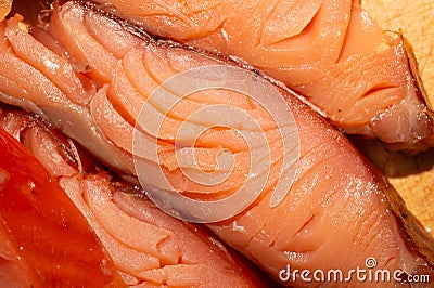 Red fish macro. smoked salmon. seafood close up Stock Photo