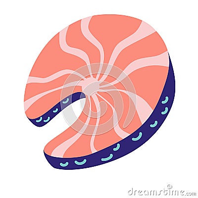 Red fish steak. Piece of red fish: salmon or trout. An ingredient for sushi or a store. Healthy food, rich in omega 3. Vector Vector Illustration