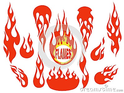 Red flame elements set Vector Illustration