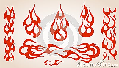 Red flame elements set, vector illustration Vector Illustration