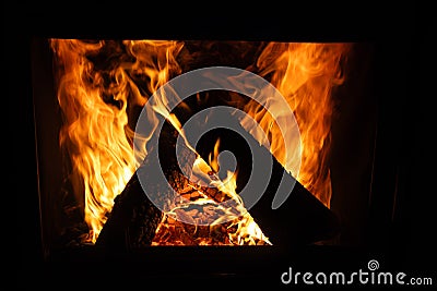 Red flame.Fireplace.Cozy warm place.home hearth.heating the house Stock Photo