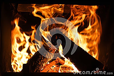 Red flame.Fireplace.Cozy warm place.home hearth.heating the house Stock Photo