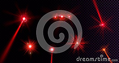 Red flare lights, glow flash beams, lens effect Vector Illustration