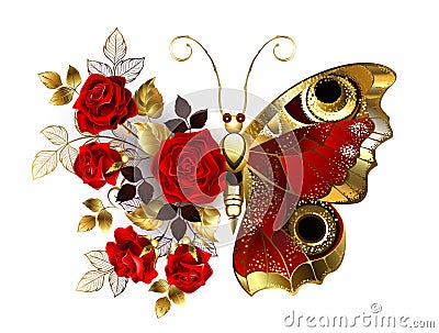 Red flower butterfly with red roses Vector Illustration