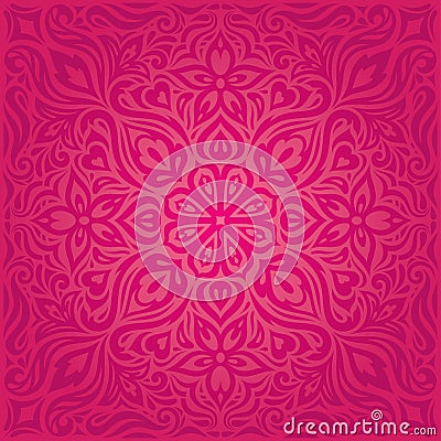 Red Flowers, Gorgeous decorative Floral fashion background mandala design Stock Photo