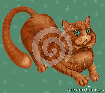 Red fluffy sunny cat with green eyes Stock Photo