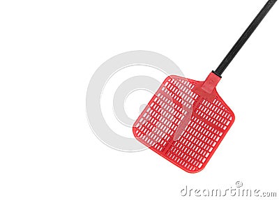 Red fly swatter. Single red flyswatter with Object made of plastic Stock Photo