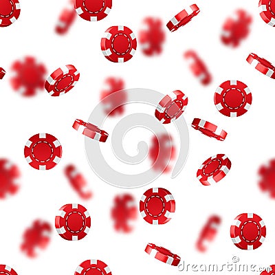 Red flying falling casino poker chips isolated on white background. Jackpot or winner concept. Seamless texture. Vector Illustration