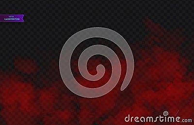 Red Fog or smoke color isolated transparent special effect. White vector cloudiness, mist smog background. Vector Vector Illustration