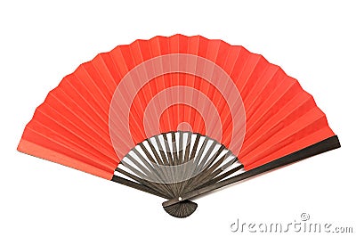 A red folding hand fan made of wood and paper Stock Photo