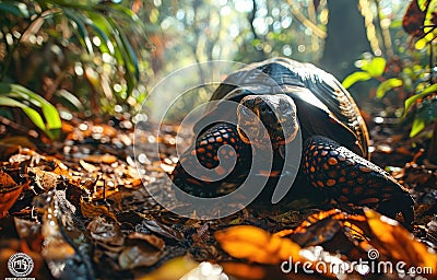 RedFooted Tortoise in Forest Stock Photo