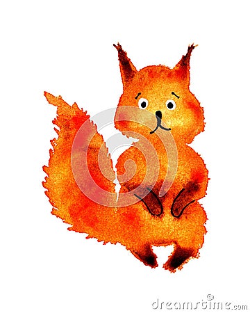 Red forest squirrel. Abstract watercolor illustration on white background. Vector Illustration