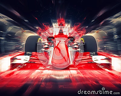 Red formula one car - colorful super zoom Stock Photo