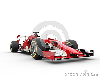 Red Formula One Car - Low View Closeup Stock Photo