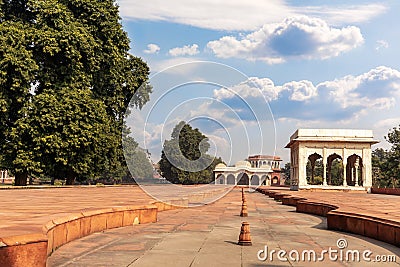 Red Fort Delhi inner courtyard, India, sunny day view Stock Photo