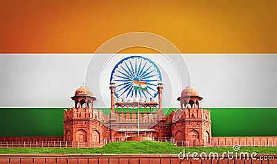 Red Fort DelhiI, India, india flag flying high, india flag background Stock Photo
