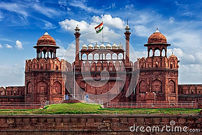 Red Fort Lal Qila with Indian flag. Delhi, India Stock Photo