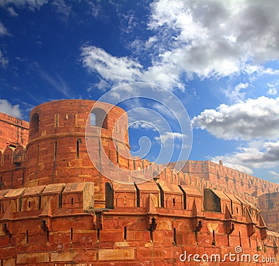 Red fort wall in agra Stock Photo